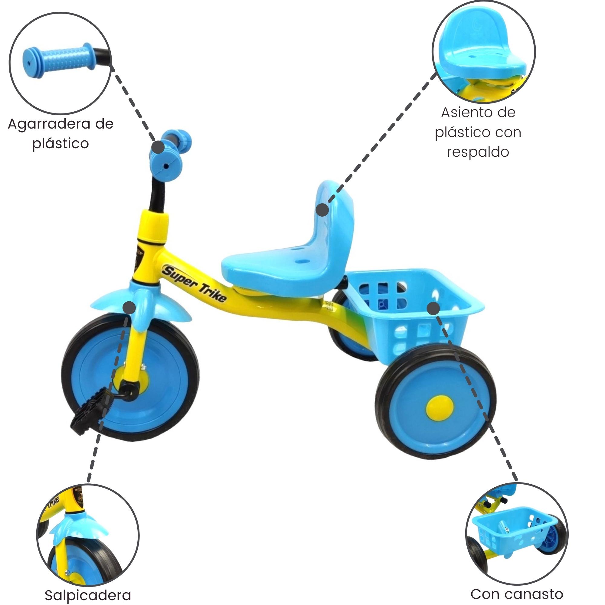Foto 3 pulgar | Triciclo Infantil Para Niños 2 A 4 Años Con Canasto Salpicadera Altura 43 Cm
