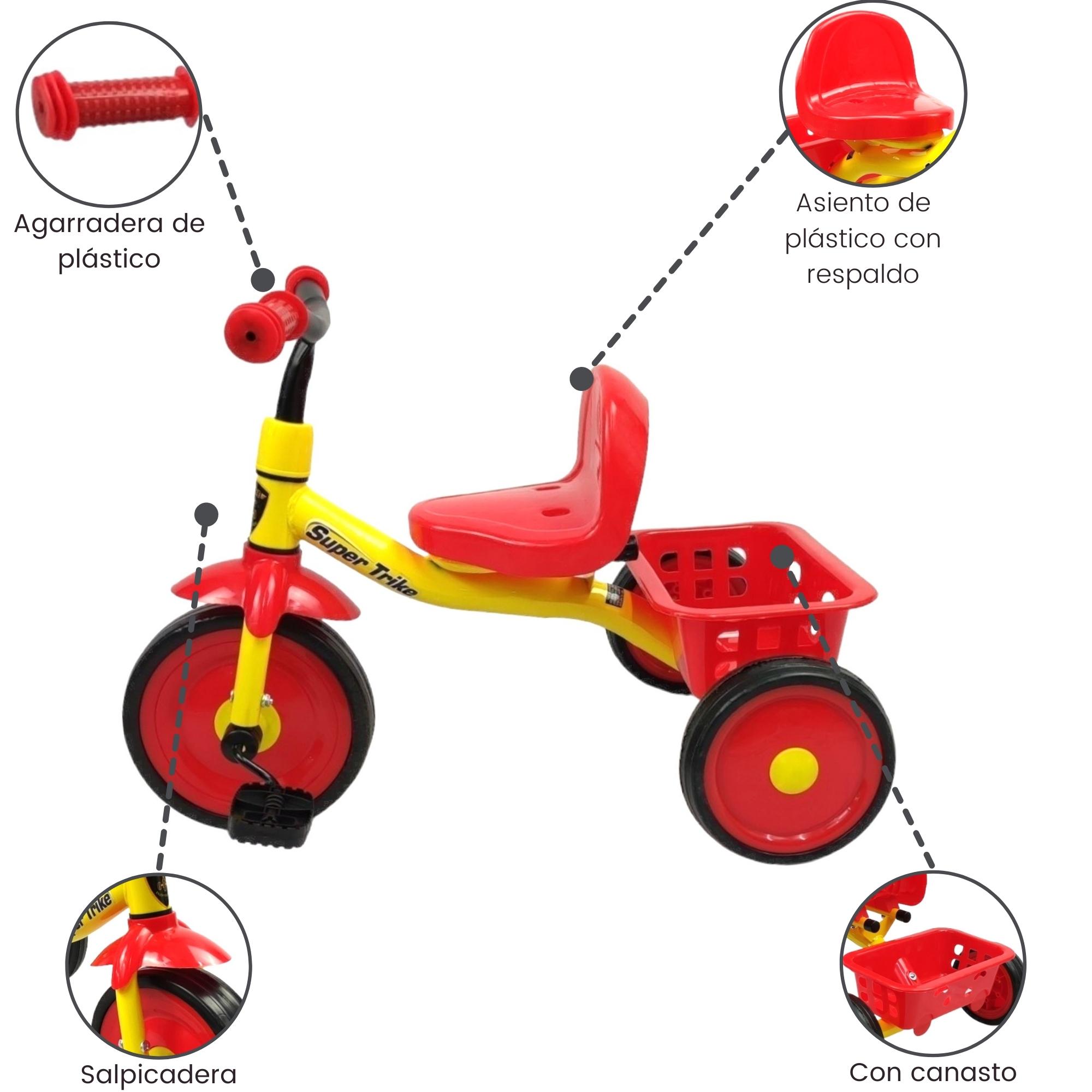 Foto 3 pulgar | Triciclo Infantil Para Niños 2 A 4 Años Con Canasto Salpicadera Altura 43 Cm