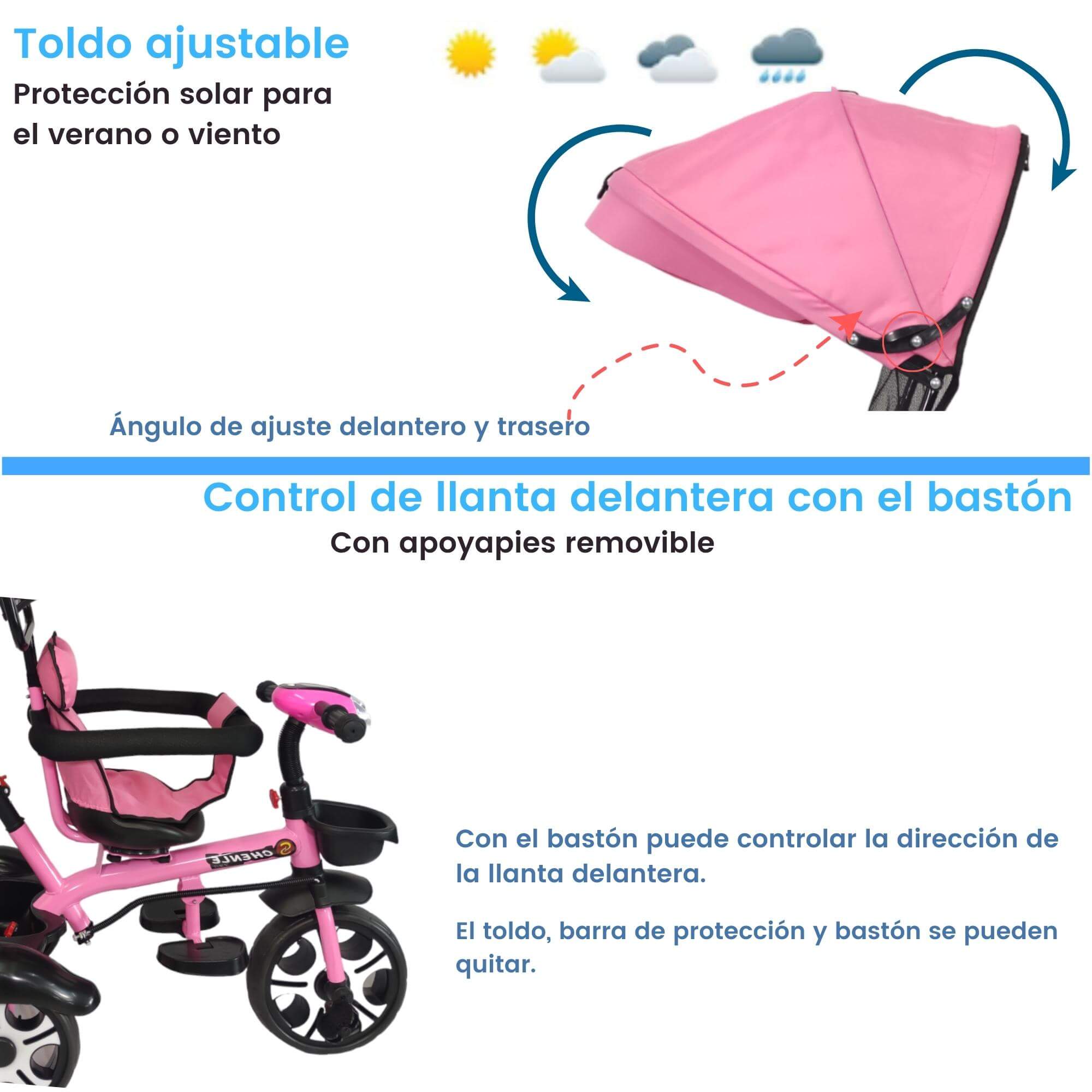 Foto 4 pulgar | Triciclo Evolutivo para Niños Bbay Tek Asiento Giratorio 360 Luz Capota