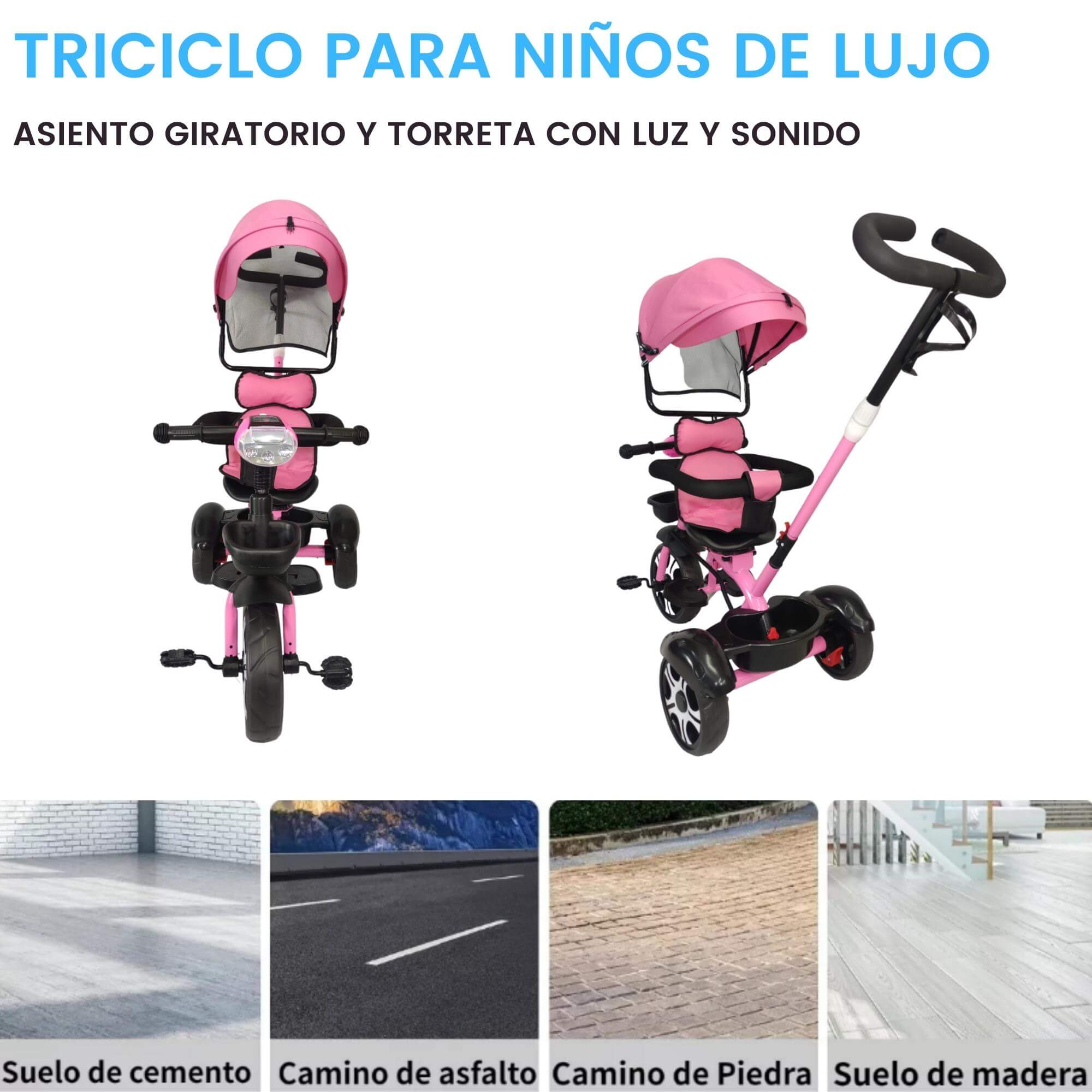 Foto 4 | Triciclo Evolutivo para Niños Bbay Tek Asiento Giratorio 360 Luz Capota