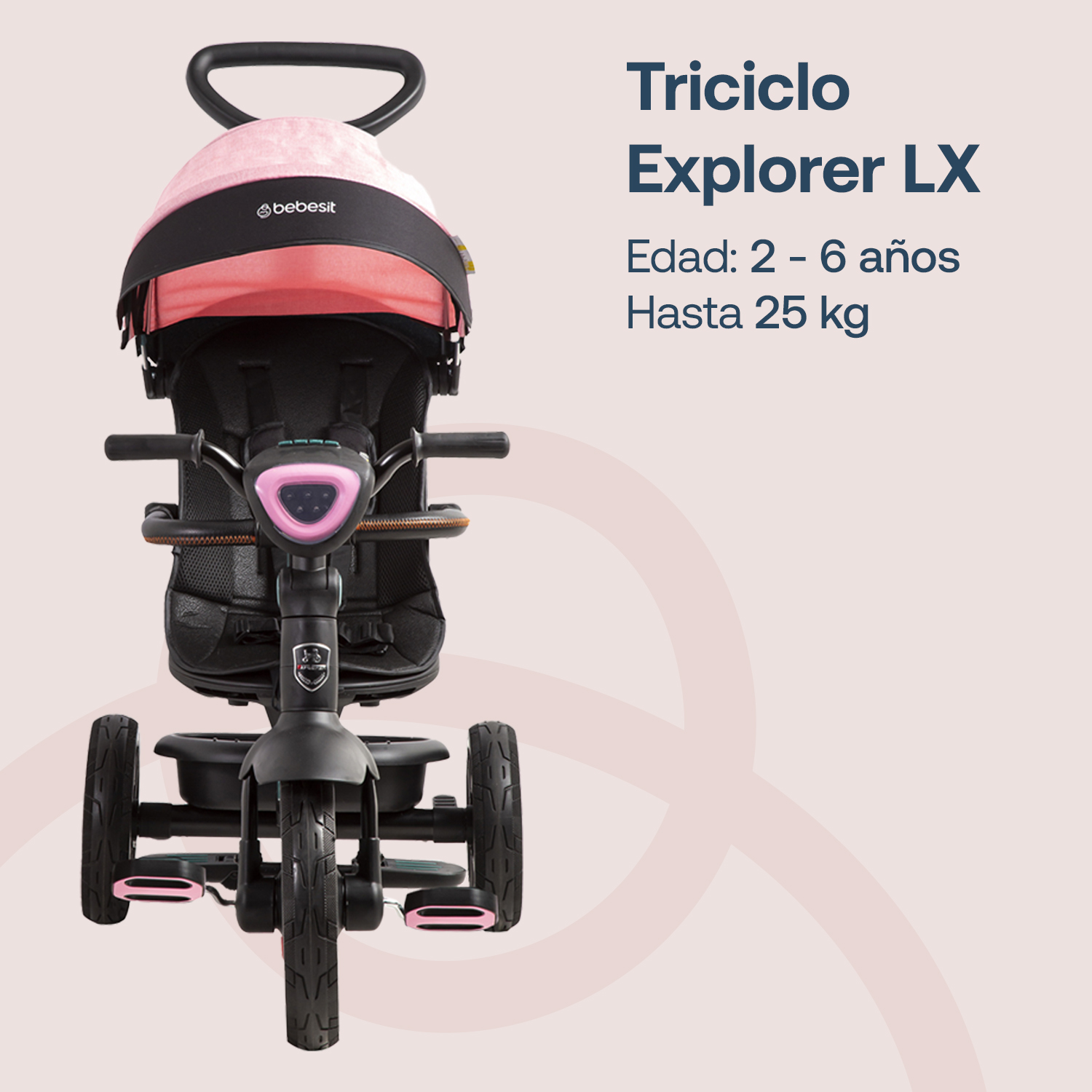 Foto 2 | Triciclo para Bebé Bebesit Explorer Negro con Rosa