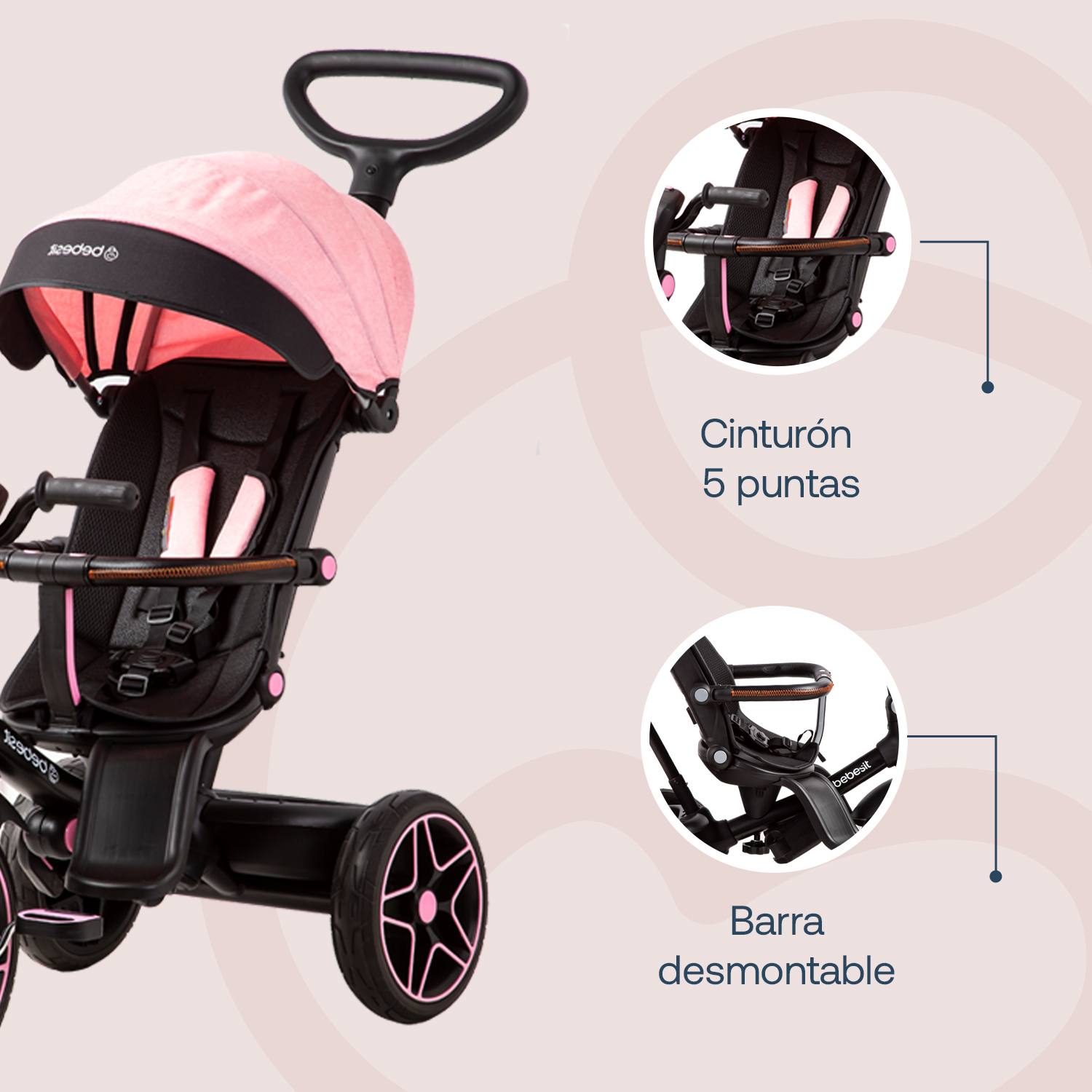 Foto 3 | Triciclo para Bebé Bebesit Explorer Negro con Rosa