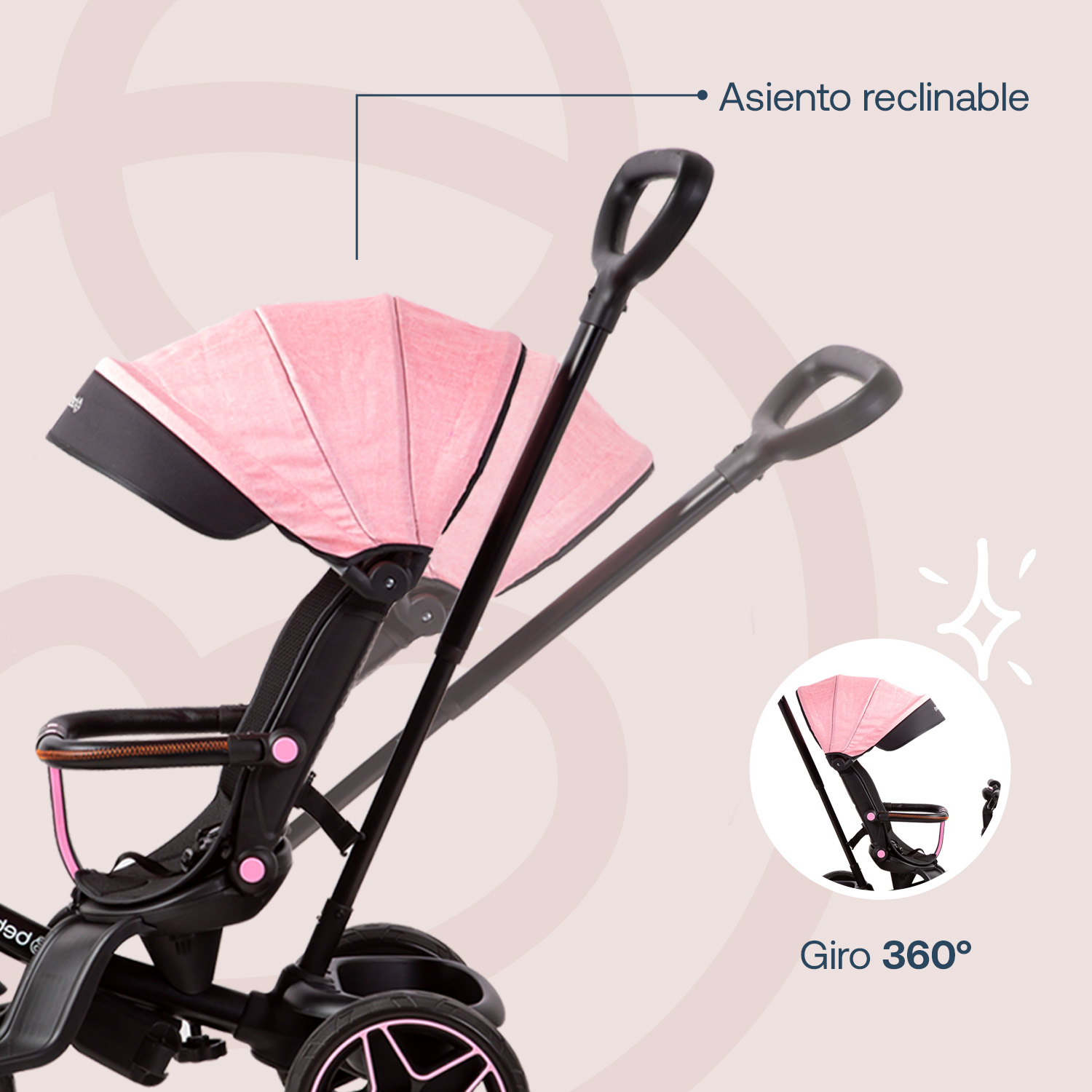 Foto 5 | Triciclo para Bebé Bebesit Explorer Negro con Rosa