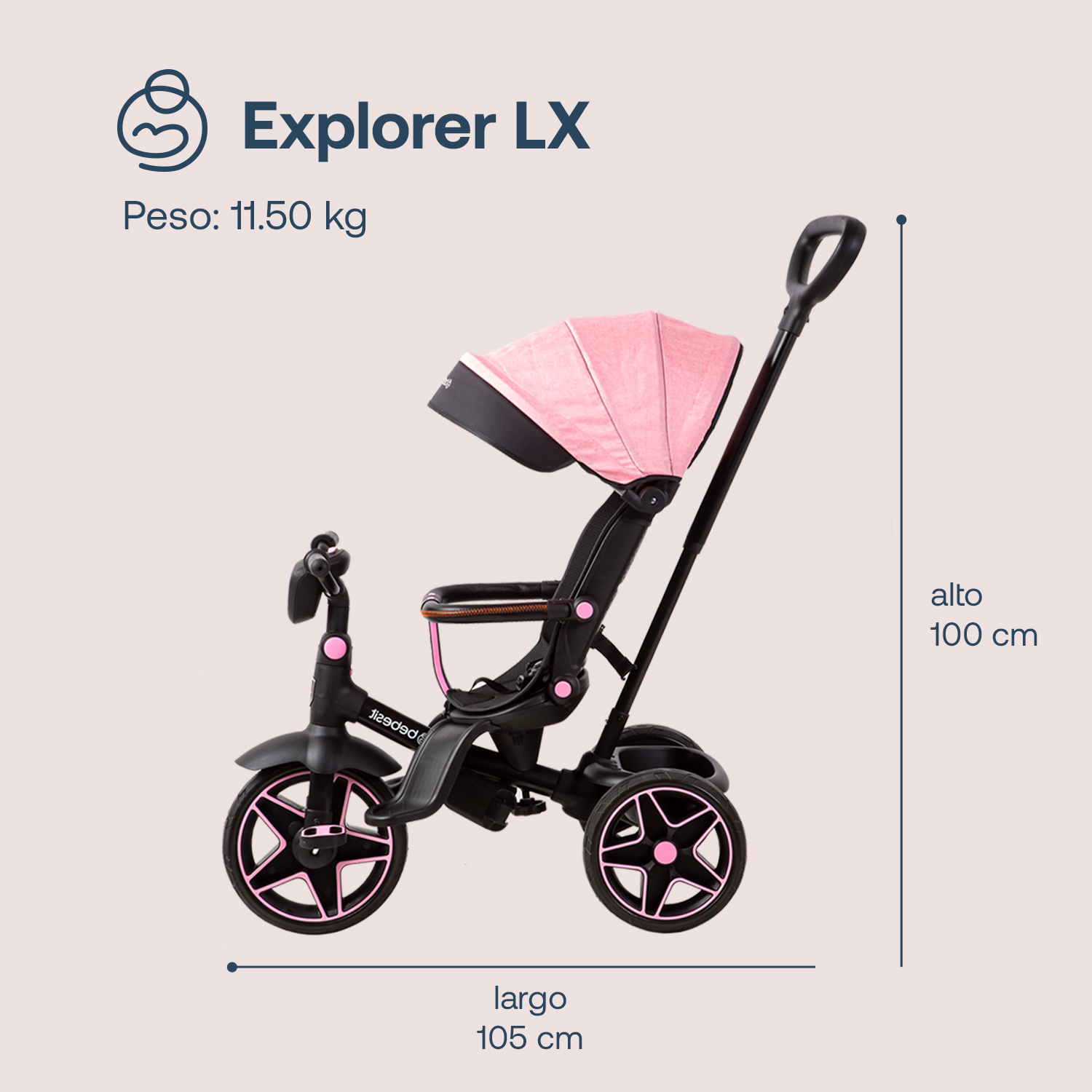 Foto 7 | Triciclo para Bebé Bebesit Explorer Negro con Rosa