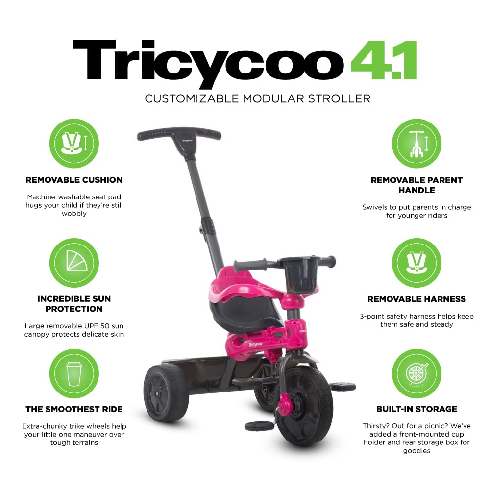 Foto 5 | Triciclo Joovy Tricycoo 4.1 Para Niños De 4 Etapas Con Asa Para Padres, Rosa - Venta Internacional.