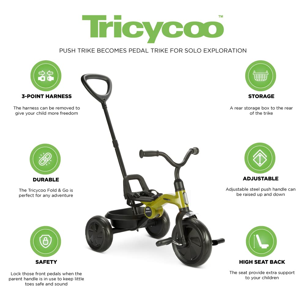 Foto 6 pulgar | Triciclo Joovy Tricycoo Fold & Go Para Niños Pequeños Con Mango De Empuje, Color Verde - Venta Internacional.