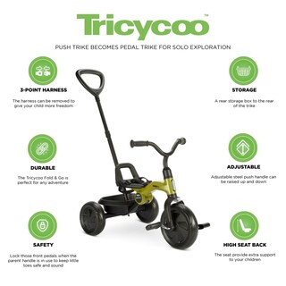 Foto 5 | Triciclo Joovy Tricycoo Fold & Go Para Niños Pequeños Con Mango De Empuje, Color Verde - Venta Internacional.