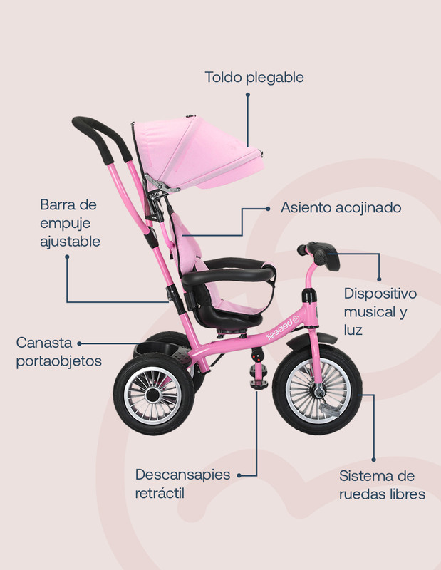 Foto 5 pulgar | Triciclo 360 Evolutivo Bebesit Asiento Giratorio 3-6 Años Rosa