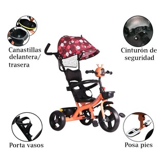 Foto 4 | Triciclo Generico K520 Color Naranja Marciano C/ Canasto Y Barra De Empuje