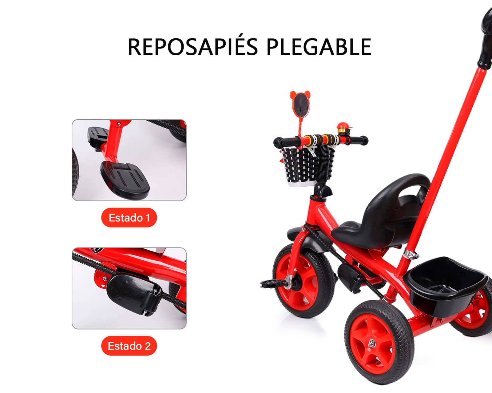 Foto 3 | Triciclo 2 En 1 Con Barra De Empuje Basitex Color Rojo