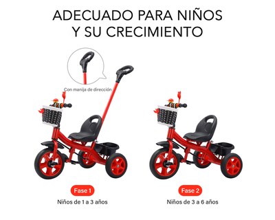 Foto 5 | Triciclo 2 En 1 Con Barra De Empuje Basitex Color Rojo