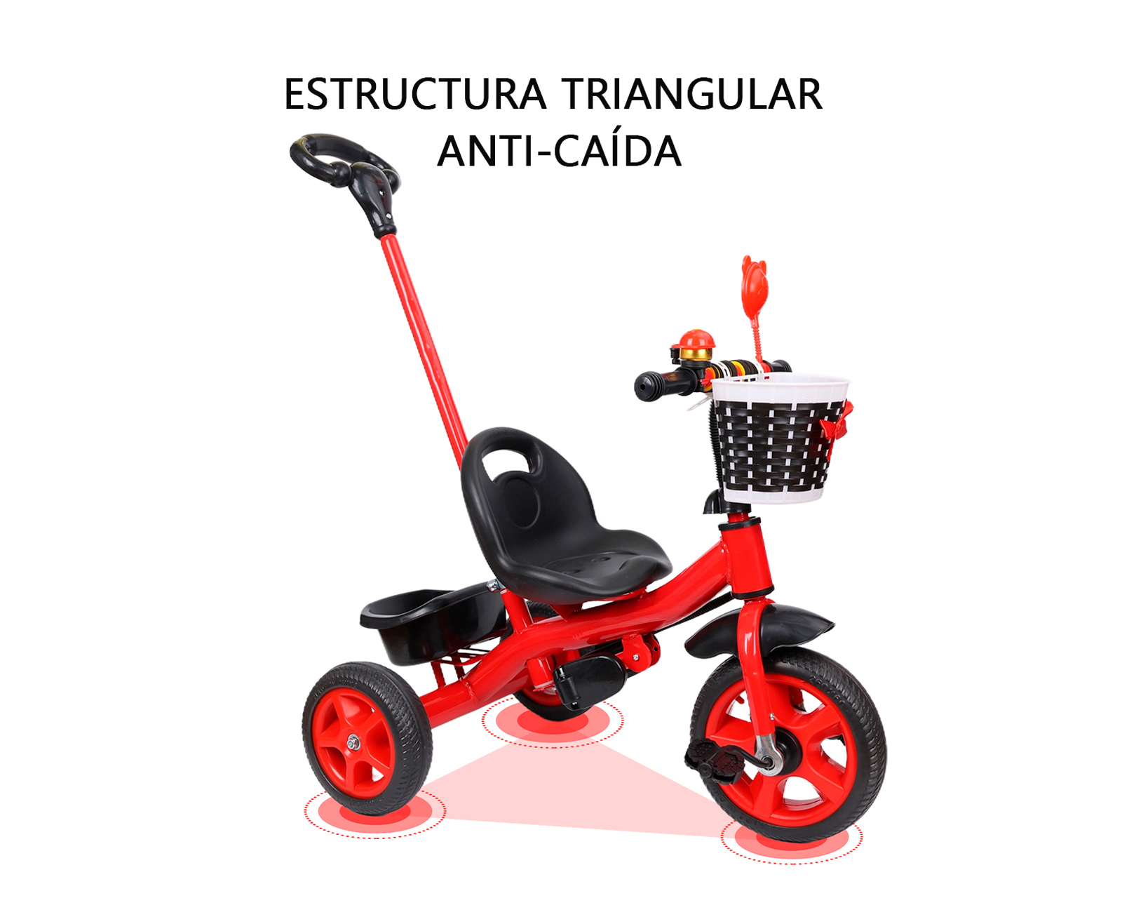 Foto 6 | Triciclo 2 En 1 Con Barra De Empuje Basitex Color Rojo