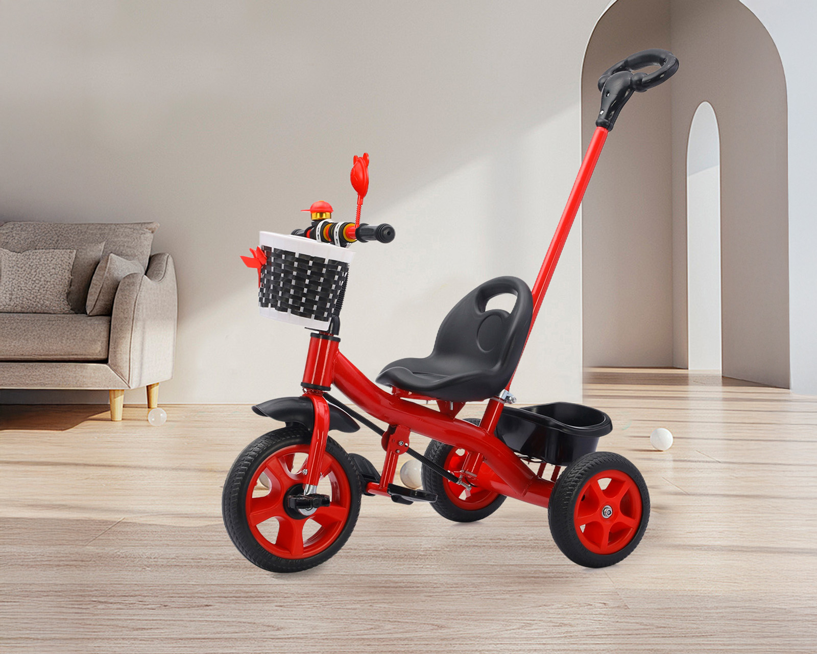 Foto 8 | Triciclo 2 En 1 Con Barra De Empuje Basitex Color Rojo