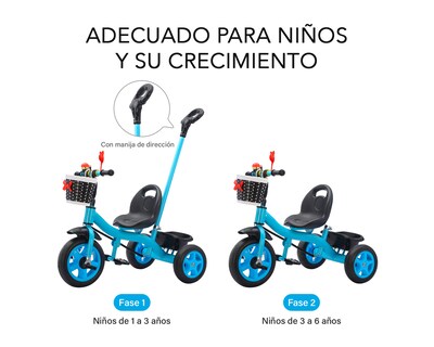 Foto 6 | Triciclo 2 En 1 Con Barra De Empuje Basitex Color Azul