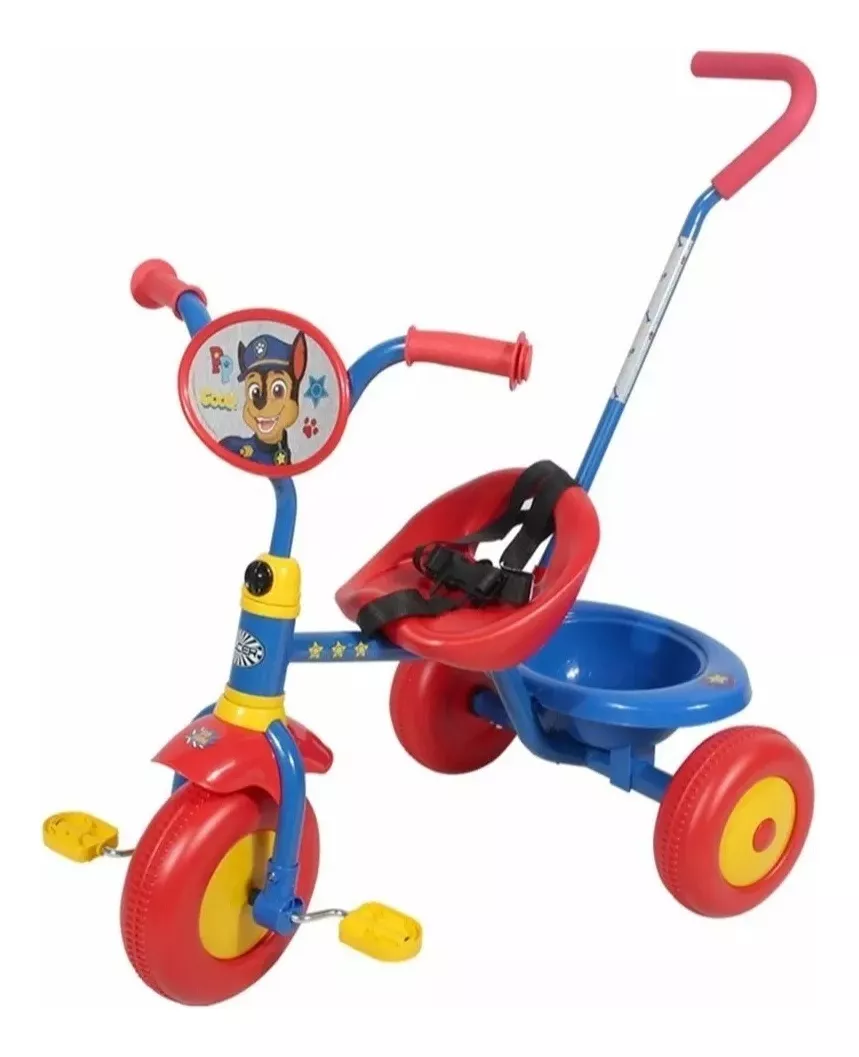 Triciclo Infantil Para Niños Paw Patrol Toy Mark Color Azul Con Canasto Y Barra De Empuje