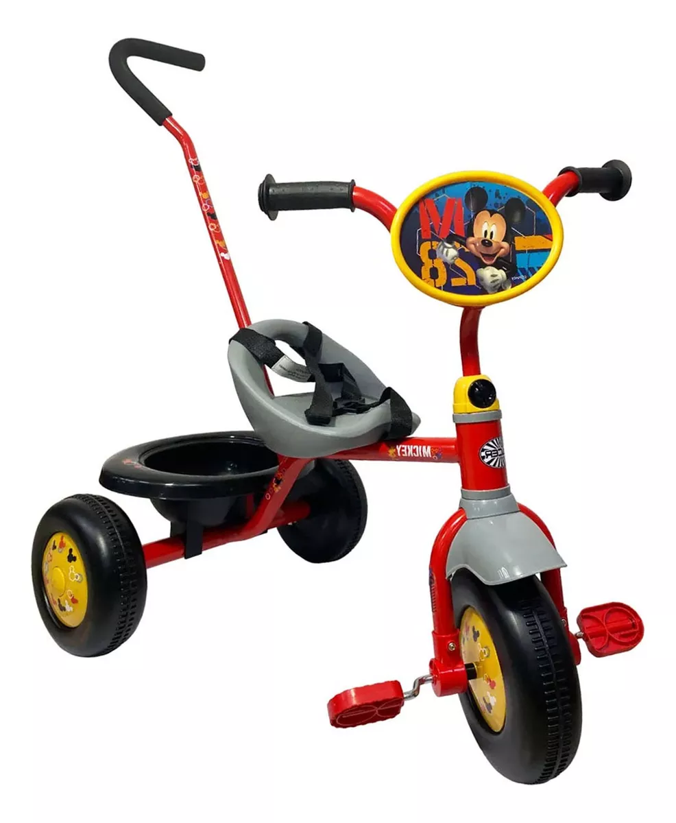 Triciclo Intantil Para Niños  Mickey Toy Mark Color Rojo Con Canasto Y Barra De Empuje
