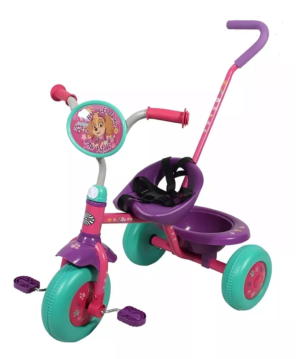 Triciclo Infantil Para Niños Paw Patrol Toy Mark Color Rosa Con Canasto Y Barra De Empuje