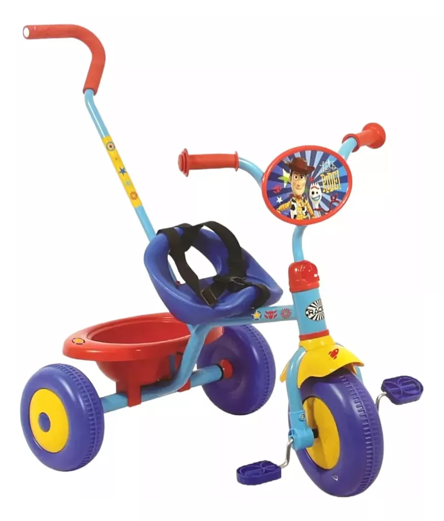 Triciclo Infantil Para Niños Toys Story Toy Mark Color Azul Con Canasto Y Barra De Empuje