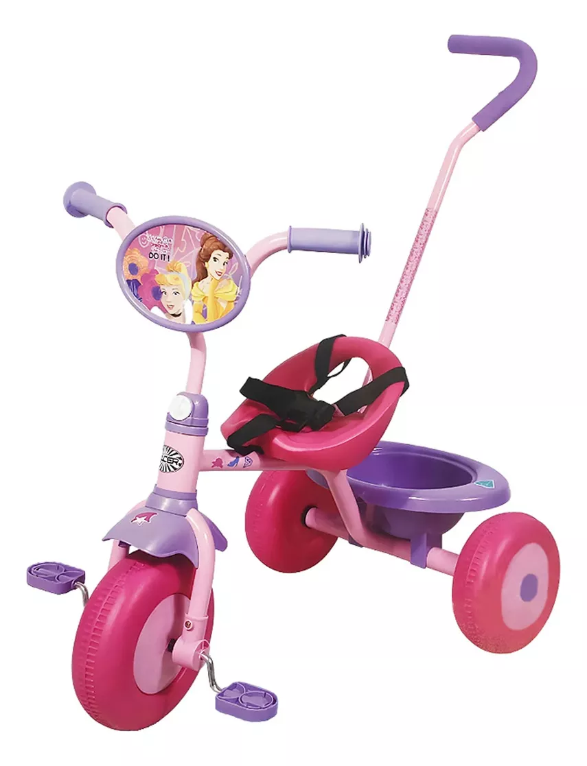 Triciclo Infantil Para Niños Princesas Toy Mark Color Rosa Con Canasto Y Barra De Enpuje
