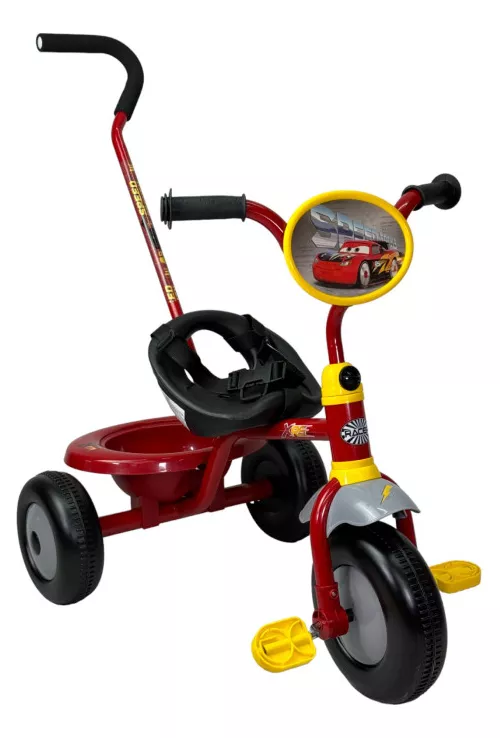 Triciclo Intantil Para Niños Cars Toy Mark Color Rojo Con Canasto Y Barra De Empuje