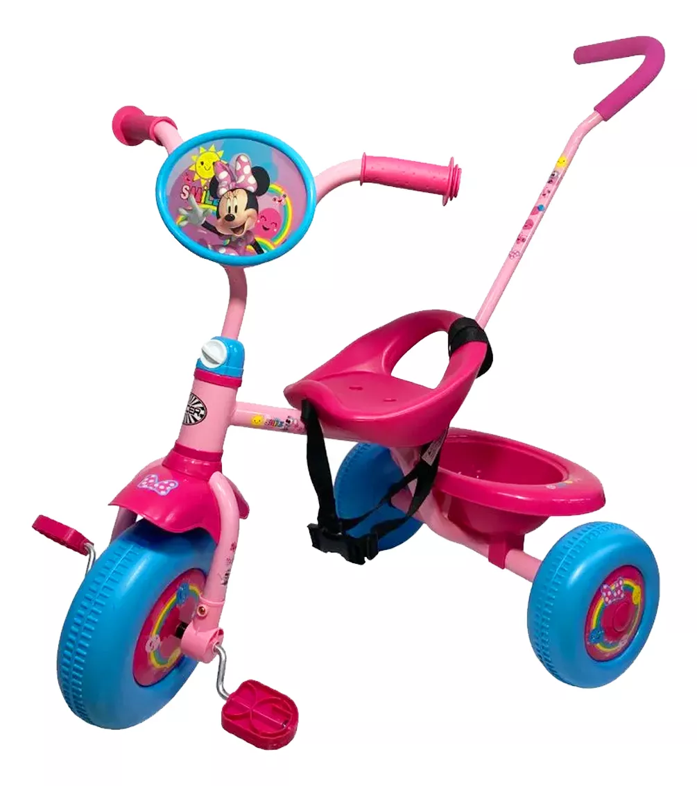 Foto 2 pulgar | Triciclo Infantil Para Niños Minnie Toy Mark Color Rosa Con Canasto Y Barra De Empuje