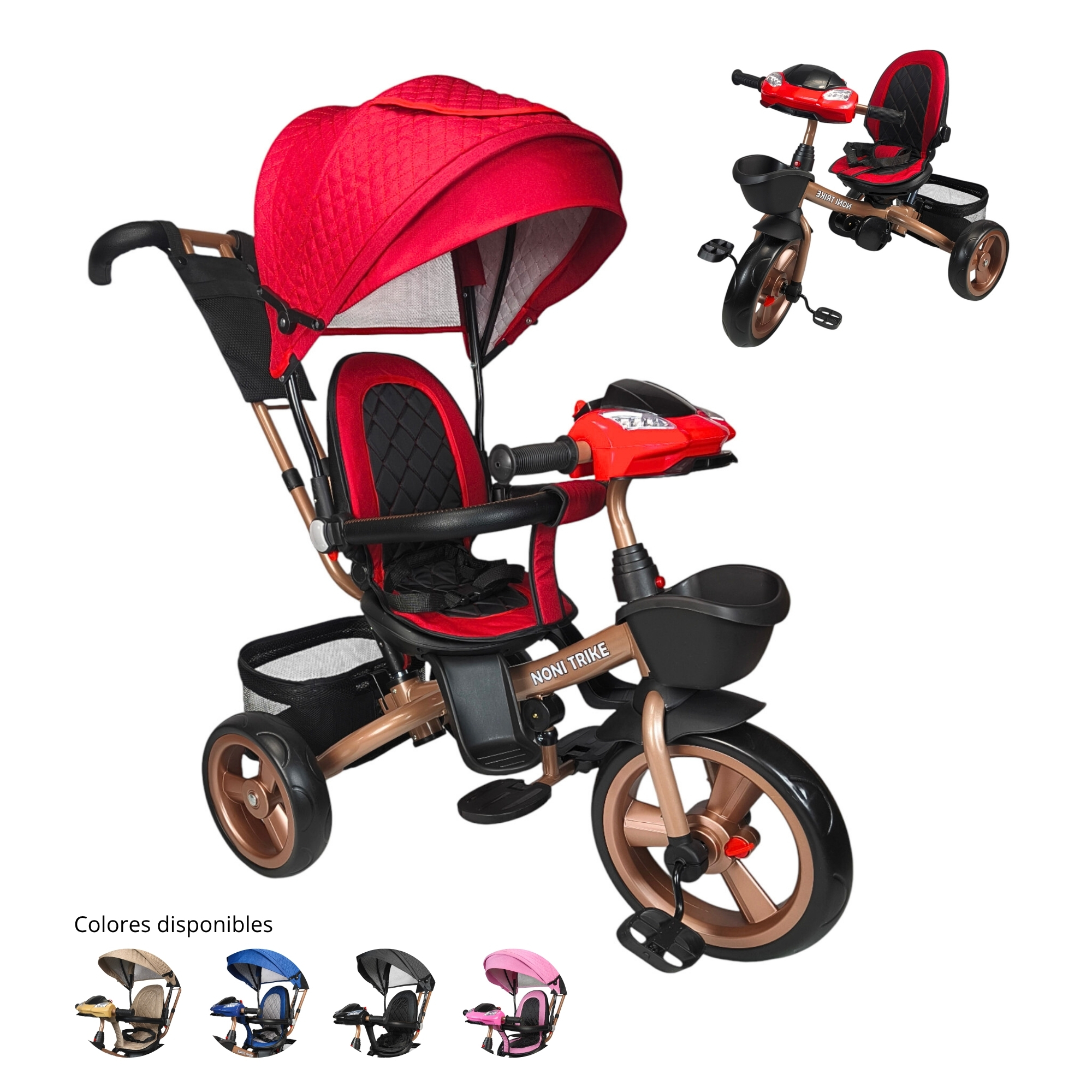 Foto 1 | Triciclo Infantil Tipo Carriola Con Bastón Ajustable Luz Y Sonido - Rojo