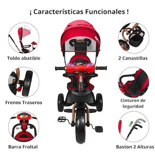 Foto 3 | Triciclo Infantil Tipo Carriola Con Bastón Ajustable Luz Y Sonido - Rojo