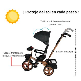 Foto 5 | Triciclo Infantil Tipo Carriola Con Bastón Ajustable Luz Y Sonido - Negro