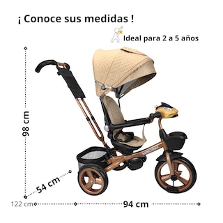 Foto 6 | Triciclo Infantil Tipo Carriola Con Bastón Ajustable Luz Y Sonido - Caqui