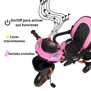 Foto 2 | Triciclo Infantil Tipo Carriola Con Bastón Ajustable Luz Y Sonido - Rosa