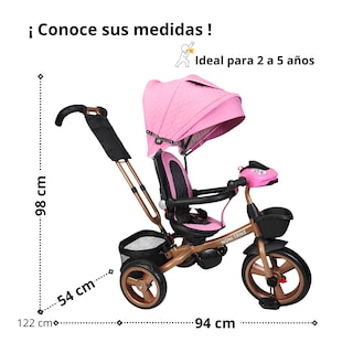 Foto 6 | Triciclo Infantil Tipo Carriola Con Bastón Ajustable Luz Y Sonido - Rosa