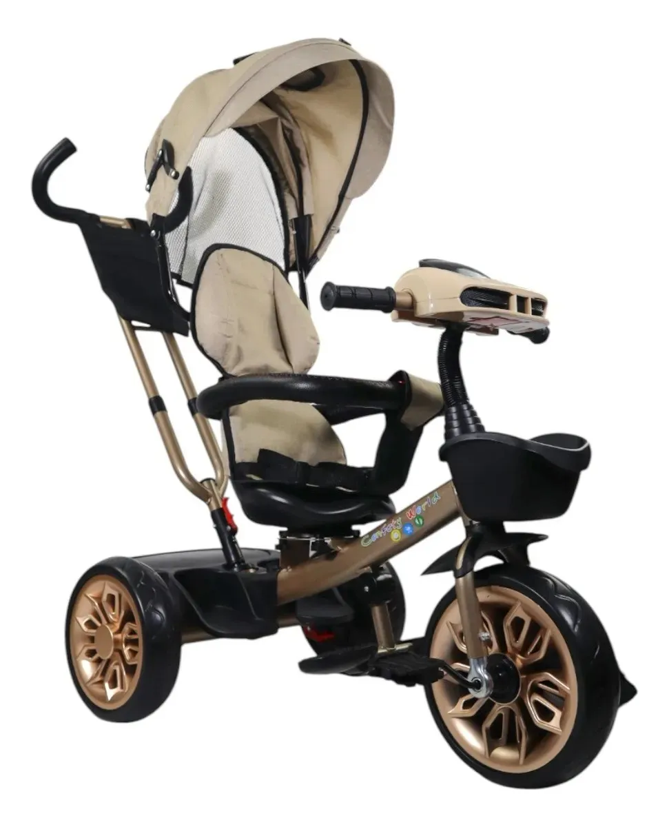 Foto 4 pulgar | Triciclo Para Niños Confety Polo Trs-201 Usb Y Bluetooth Beige