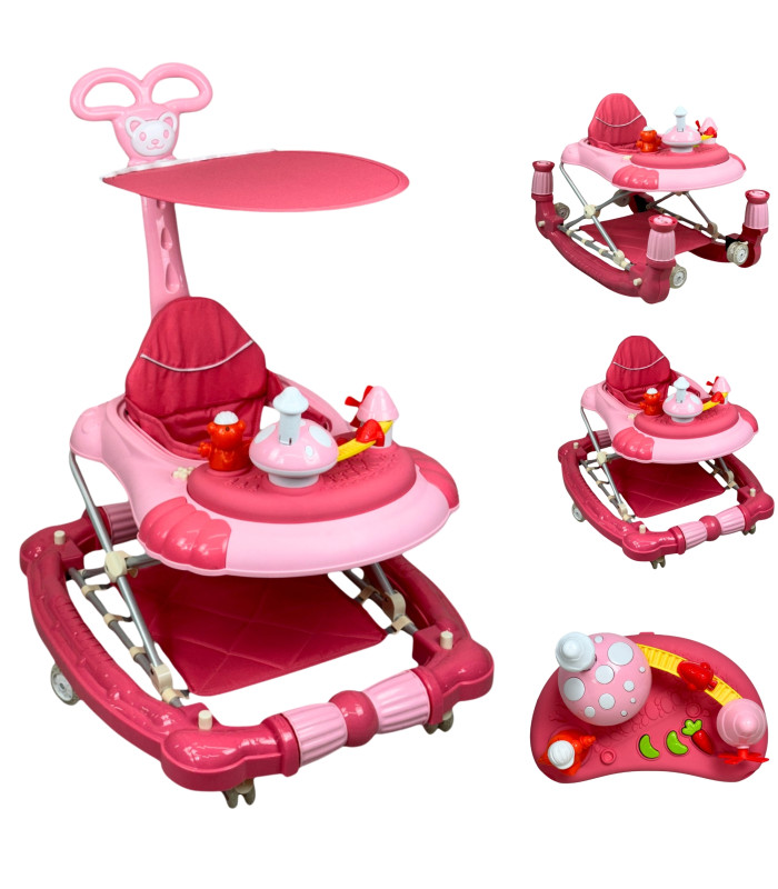 Foto 1 | Andadera para Bebé Generica color Rosa Plegable 3en1 Juguetero Musical Mecedora Hongo