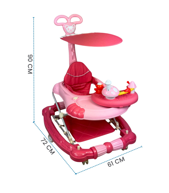 Foto 5 | Andadera para Bebé Generica color Rosa Plegable 3en1 Juguetero Musical Mecedora Hongo