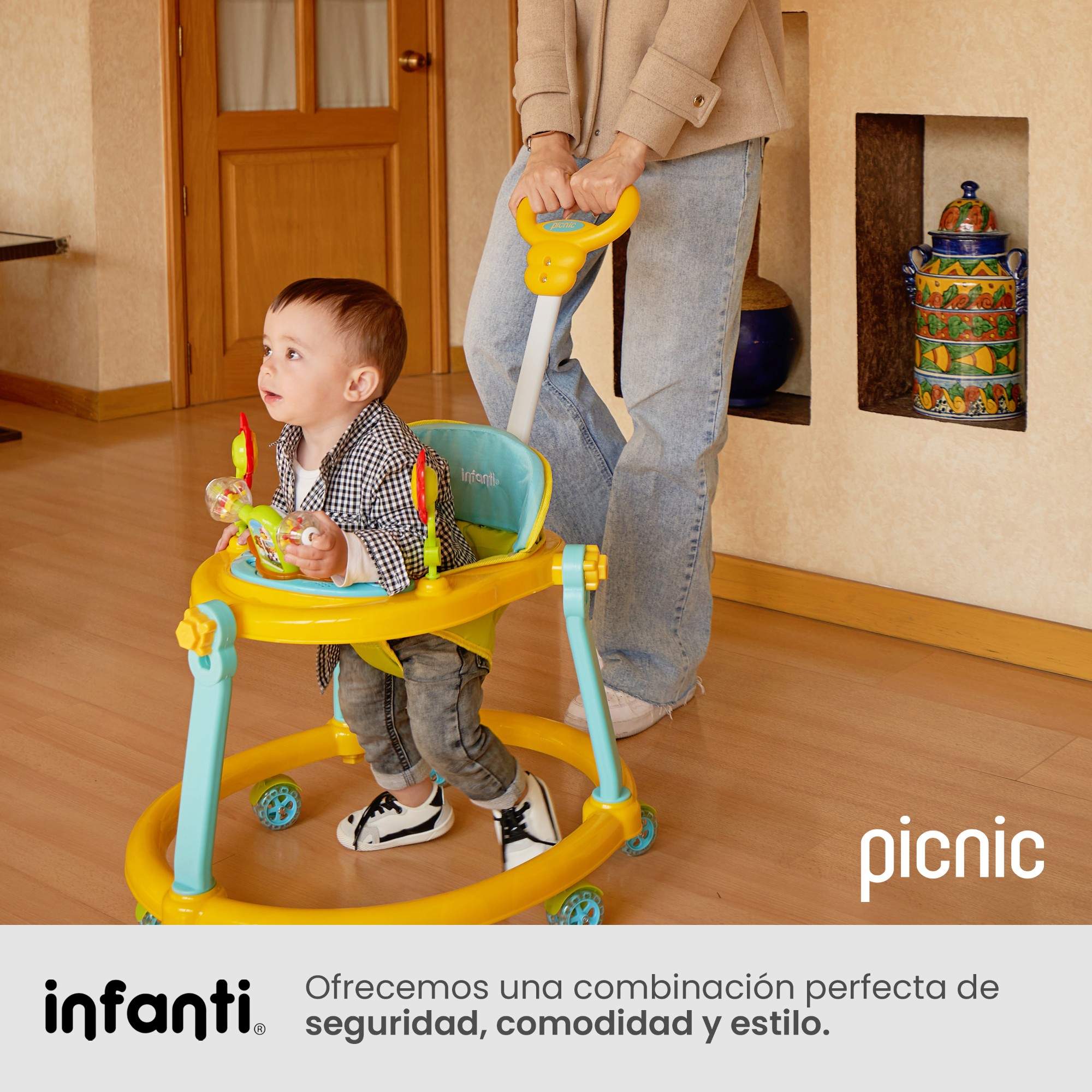 Foto 7 | Infanti Andadera Picnic Plegable con Barra de Empuje Rosa