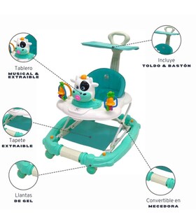 Foto 2 | Andadera Mecedora Musical TK-101 color Verde con Llantas de Gel Bastón Toldo Diseño de Vaca