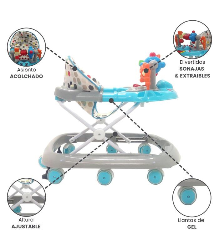 Foto 3 pulgar | Andadera para Bebé TEK-190E-GRIS Plegable Musical Llantas Gel Rana