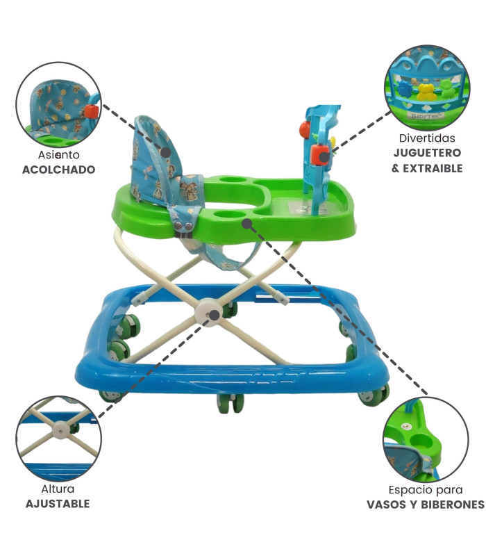 Foto 3 pulgar | Andadera para Bebé TEK-826-AZULVER color Verde con Juguetero y Musical