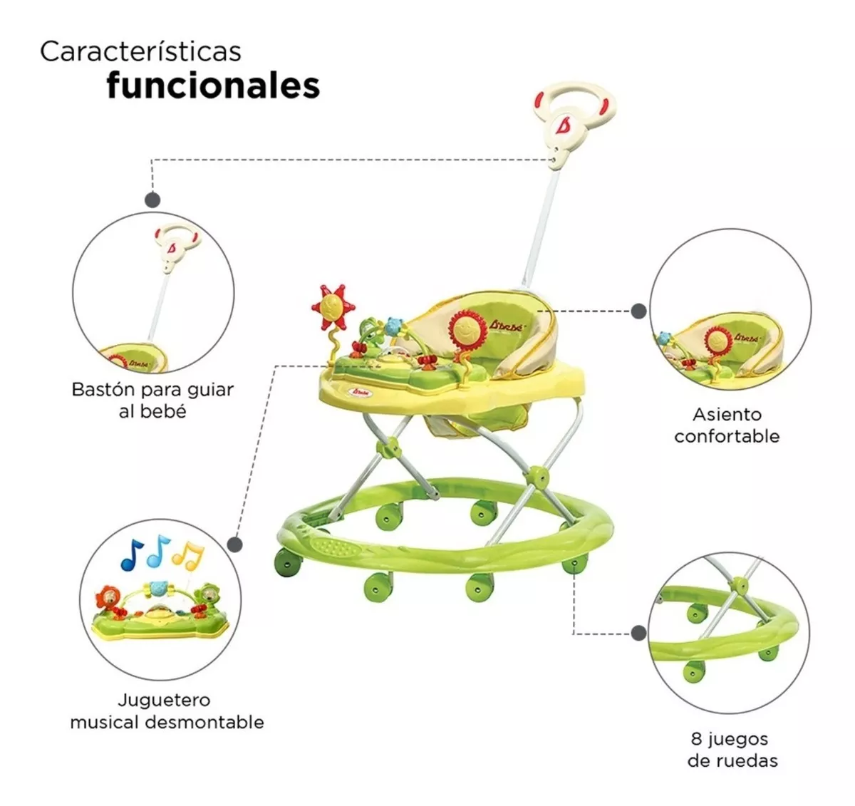 Foto 3 pulgar | Andadera D Bebé Sun Musical con Bastón Verde