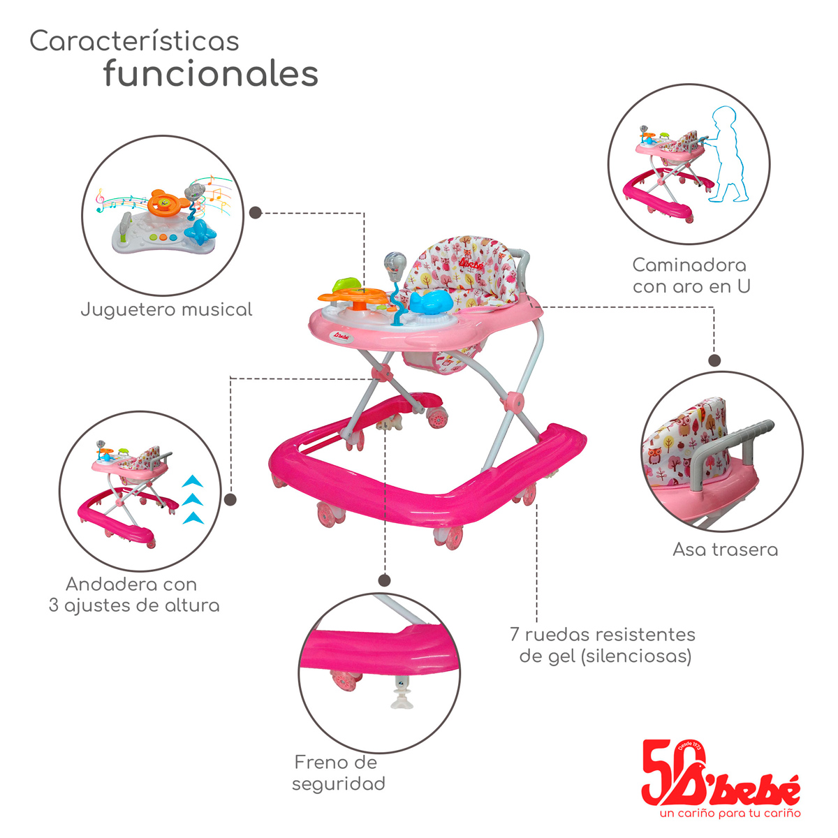 Foto 3 pulgar | Andadera D'bebé Upa Rosa para Bebé