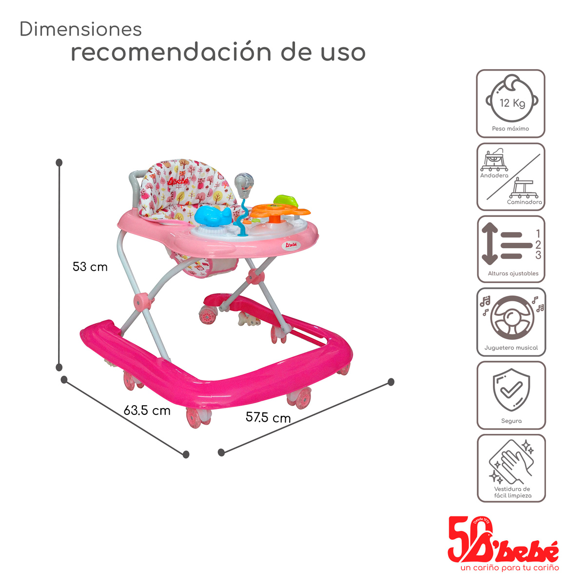 Foto 5 pulgar | Andadera D'bebé Upa Rosa para Bebé