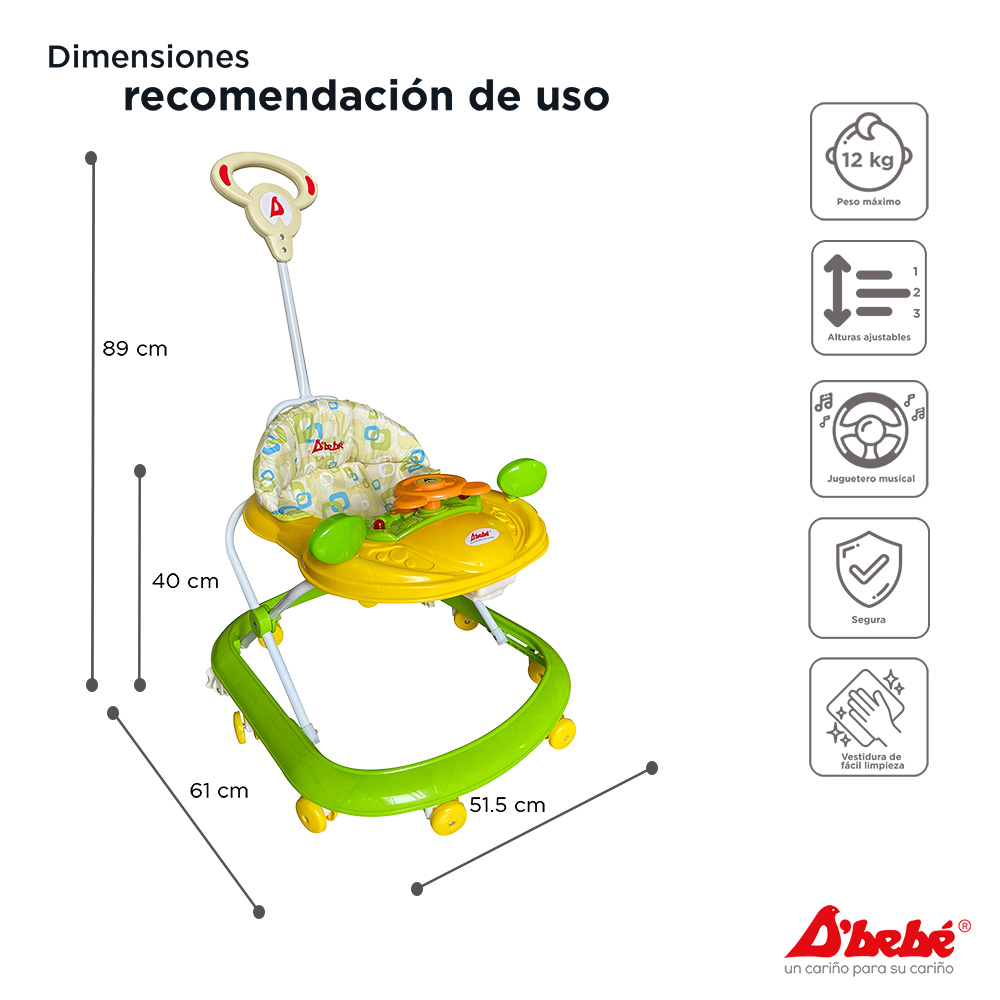 Foto 5 pulgar | Andadera D'Bebé Play Verde con Amarillo