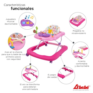 Foto 2 | Andadera Caminadora D'bebé Jungle 2 en 1 Rosa