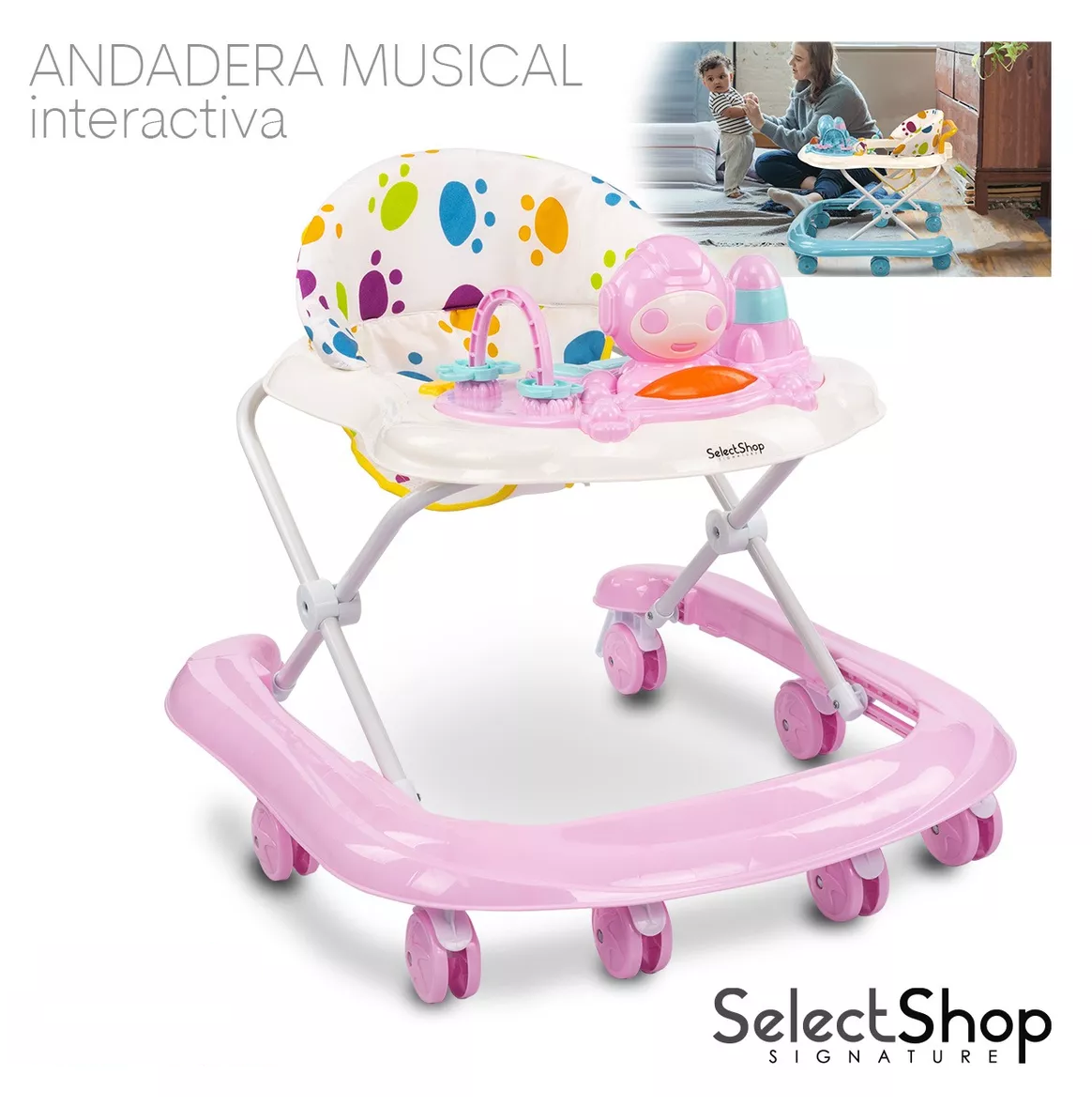 Foto 2 | Andadera Musical de Bebé SelectShop Interactiva Plegable Portátil Rosa