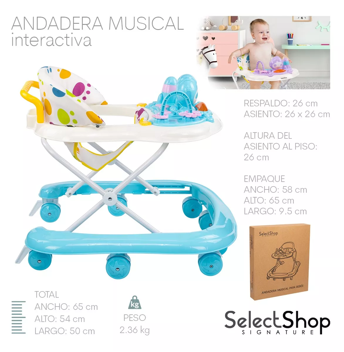 Foto 2 | Andadera Musical SelectShop Azul para Bebé