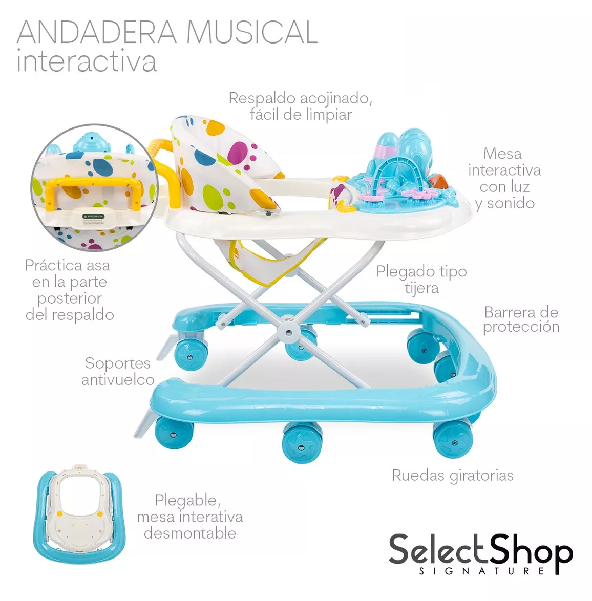 Foto 5 | Andadera Musical SelectShop Azul para Bebé