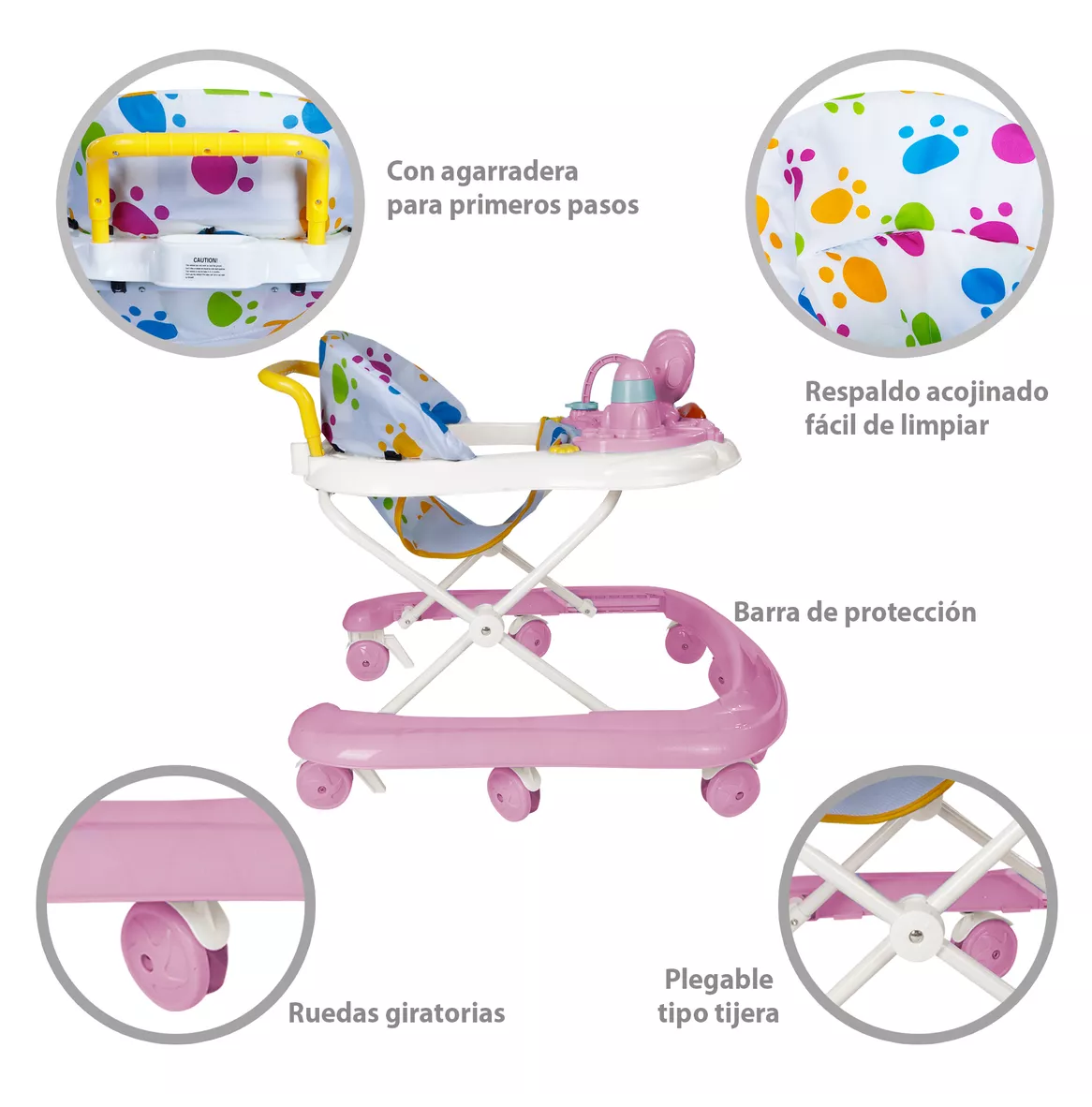 Foto 4 | Andadera Musical Plegable Para Bebe Juguete Educativo Interactiva Rosa