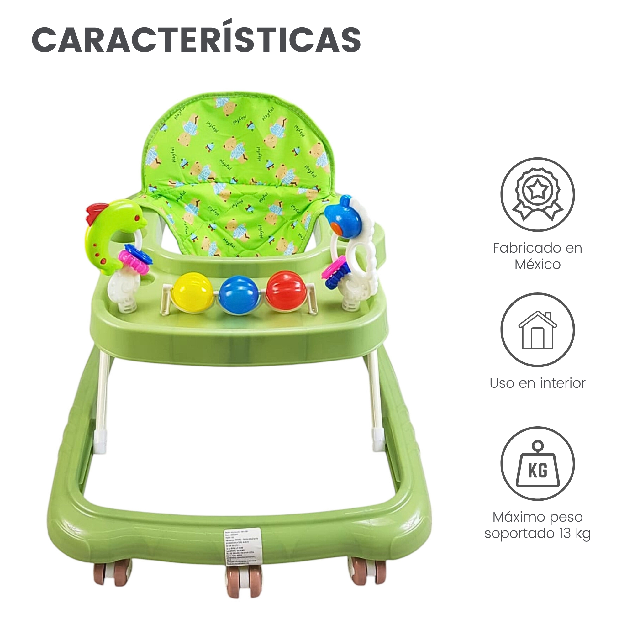 Foto 4 pulgar | Andadera para Bebe con Sonajas y Sonido Verde