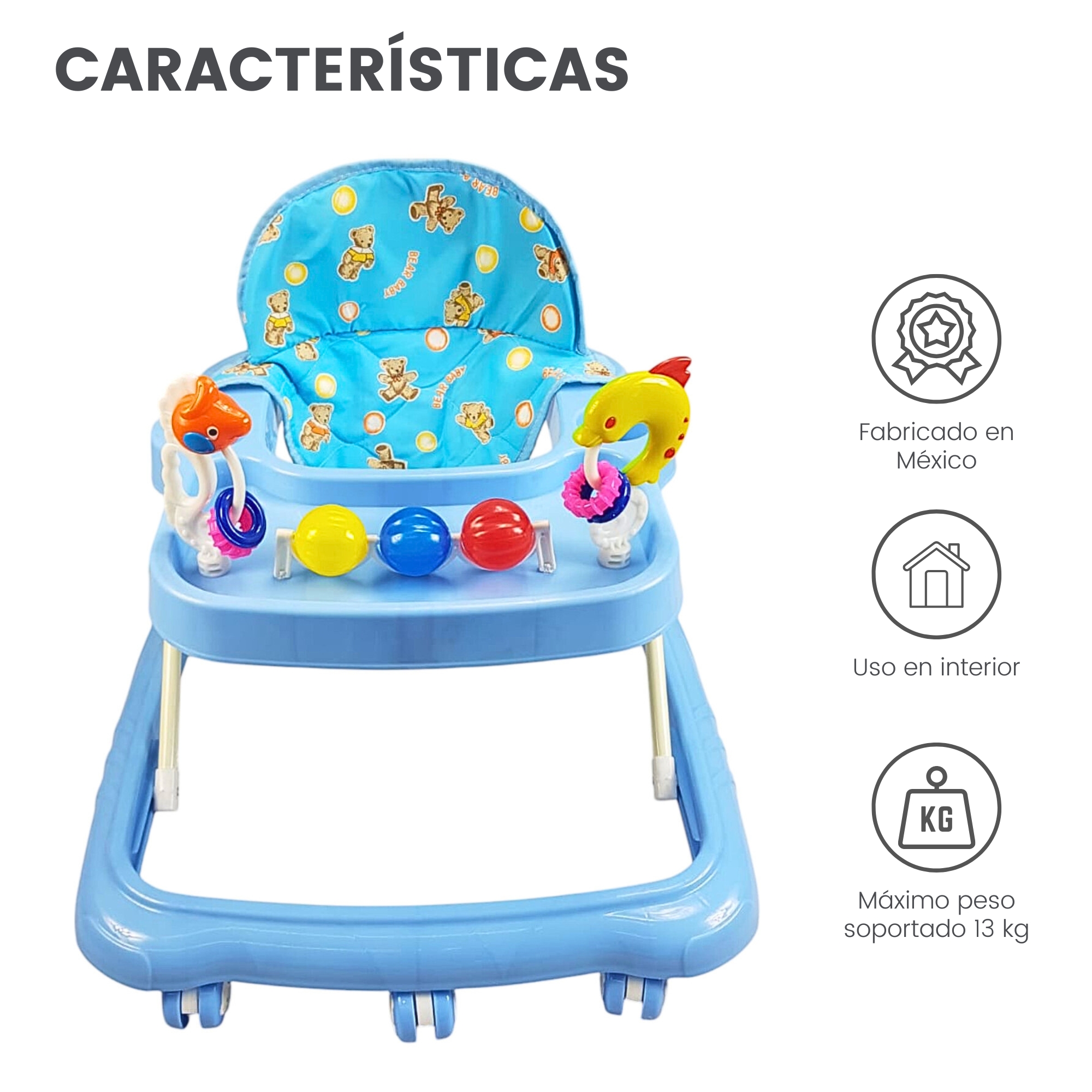 Foto 4 pulgar | Andadera para Bebe con Sonajas y Sonido Azul