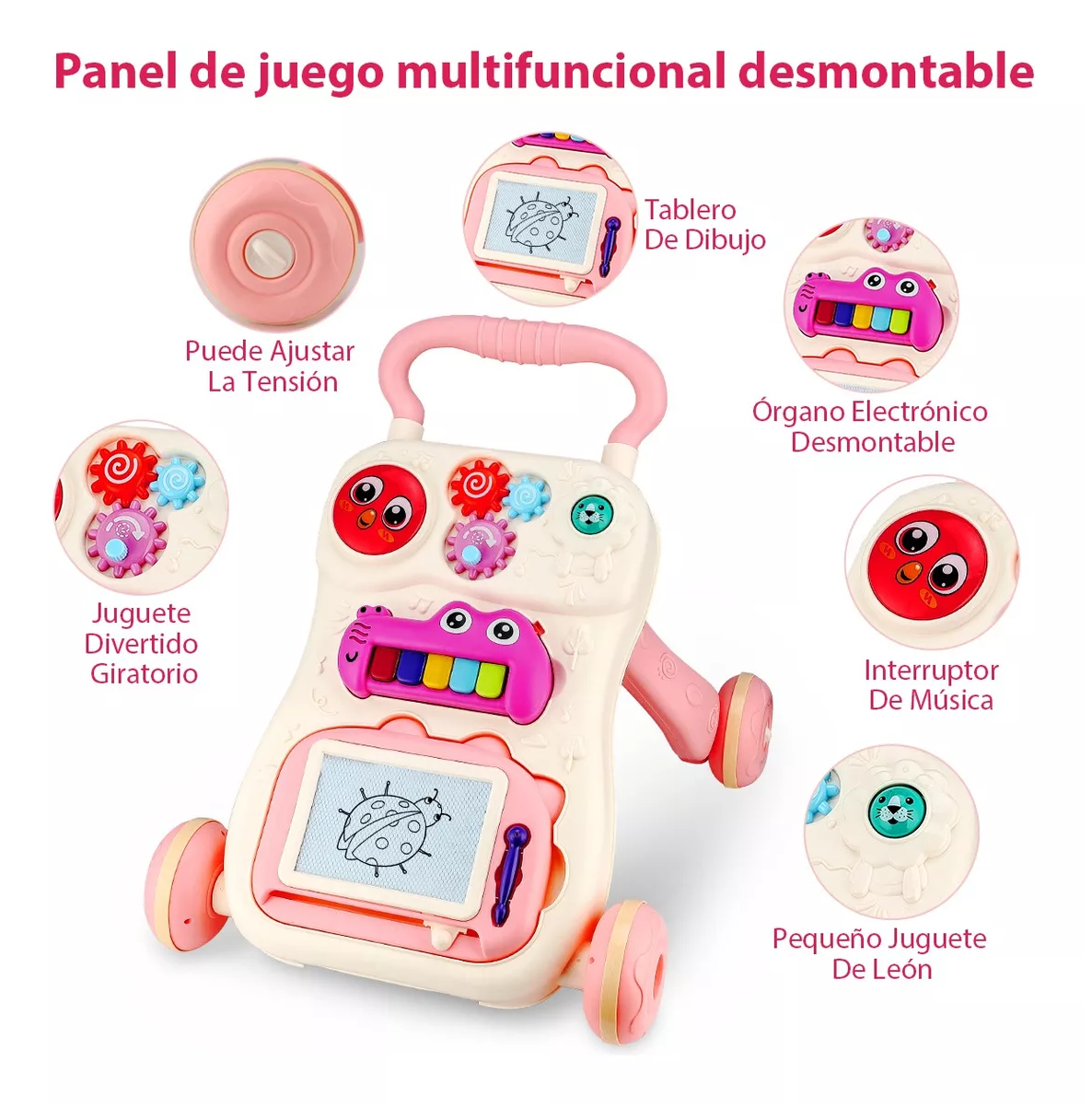 Foto 3 | Andadera para Bebé Interactiva Musical con Tablero de Dibujo Rosa